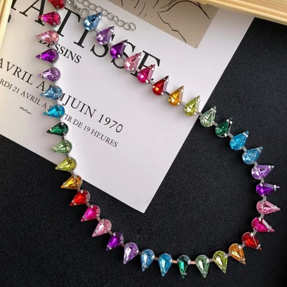 Jewelry - Rainbow Crystal Necklace Chakra Colorful Choker Party Festive Club Holiday NWT